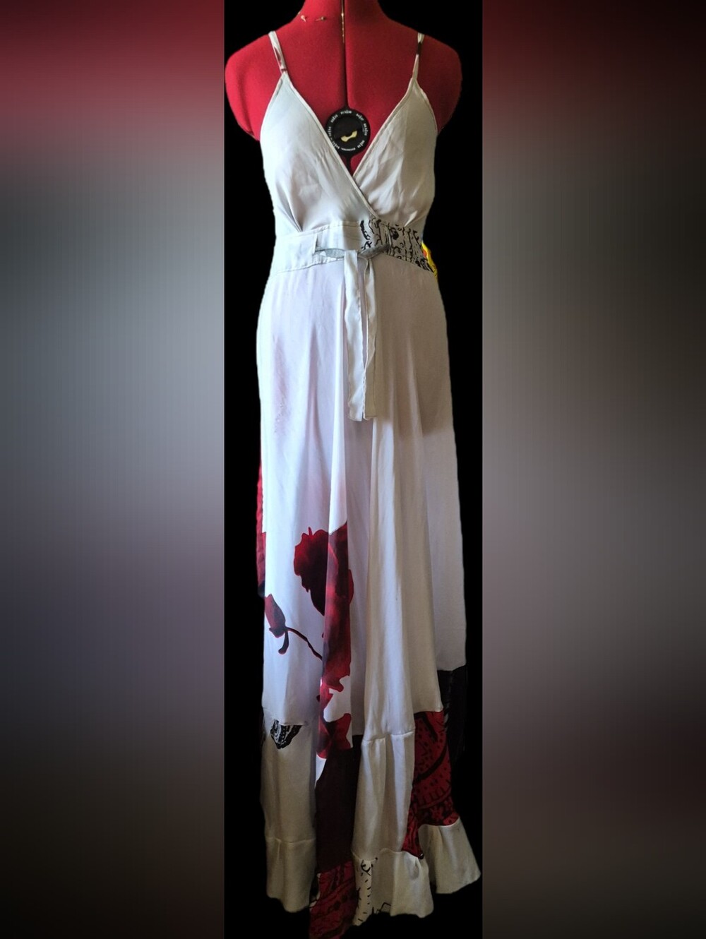 White Maxi Skirt with Red Floral Detail